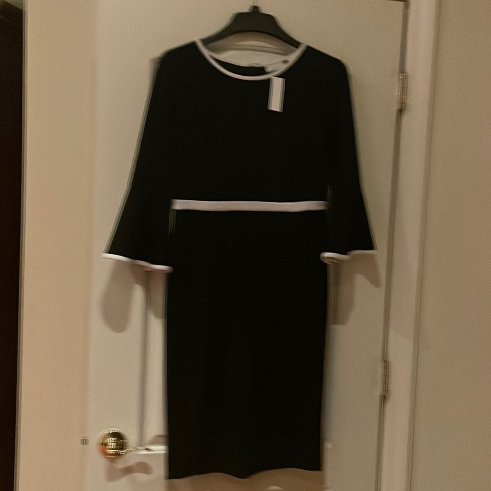 Black bell sleeve stretch dress